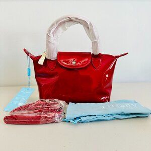 TIFFANY AND FRED PARIS TWO-WAY SMALL RED PATENT LEATHER CROSSBODY SATCHEL